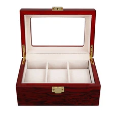 3 Slots Watch Box Organizer Wooden Watch Case Glass Lid Display Box Storage Gift