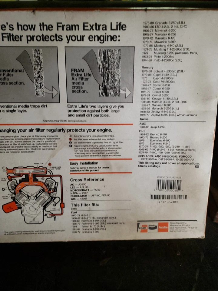 Filtro de aire NORS Fram CA 303 PARA FORD/MERC/AMC años 70-80 ver foto Foto 2 de 4