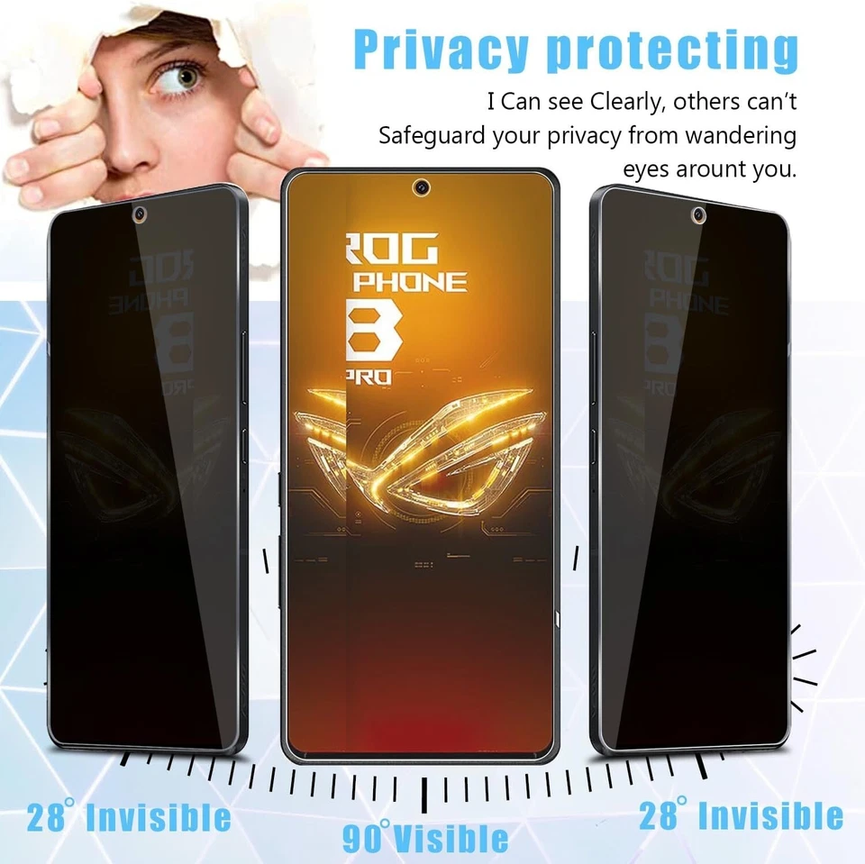 Protector de pantalla de vidrio templado antiespía privacidad para teléfono Asus ROG 9 FE 8 7 Pro Foto 3 de 4