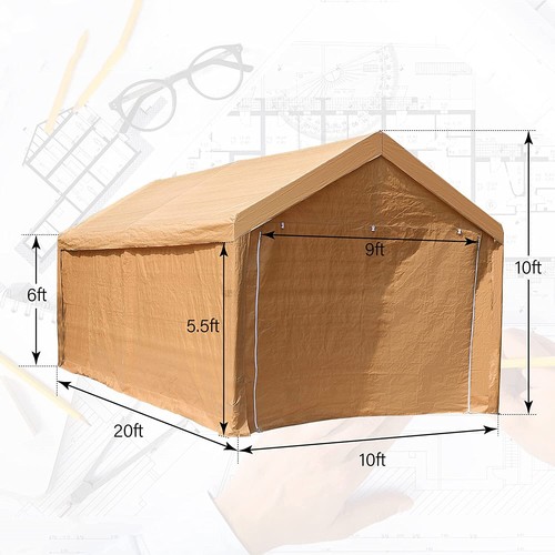 Outdoor 10'x20' Heavy Duty Garage Shed Car Shelter Carport Canopy Shade - Picture 5 of 8