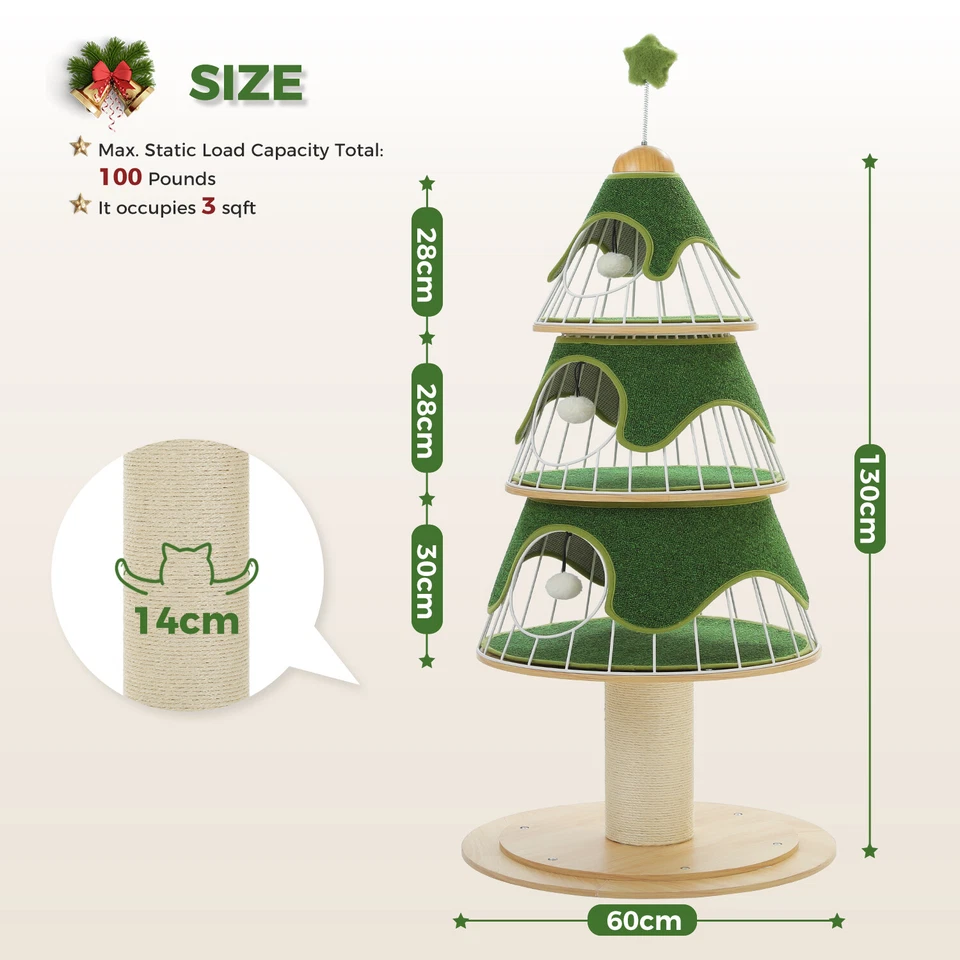 PAWZ Road Kratzbaum Weihnachten großer Katzenkratzbaum 14cm Sisalstämme 130 cm - Bild 3 von 4