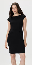 Quince Women's Black Ultra-Stretch Ponte Cap Sleeve Dress sz M 