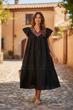 Gorgeous Oaxaca Mexican Black Dress Multi Color Embroidery M/L