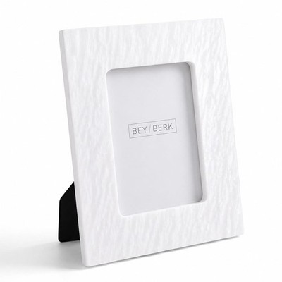 Bey-Berk Talin White Marble 5'' x 7'' Photo Frame with Easel Stand, Genuine Sto...