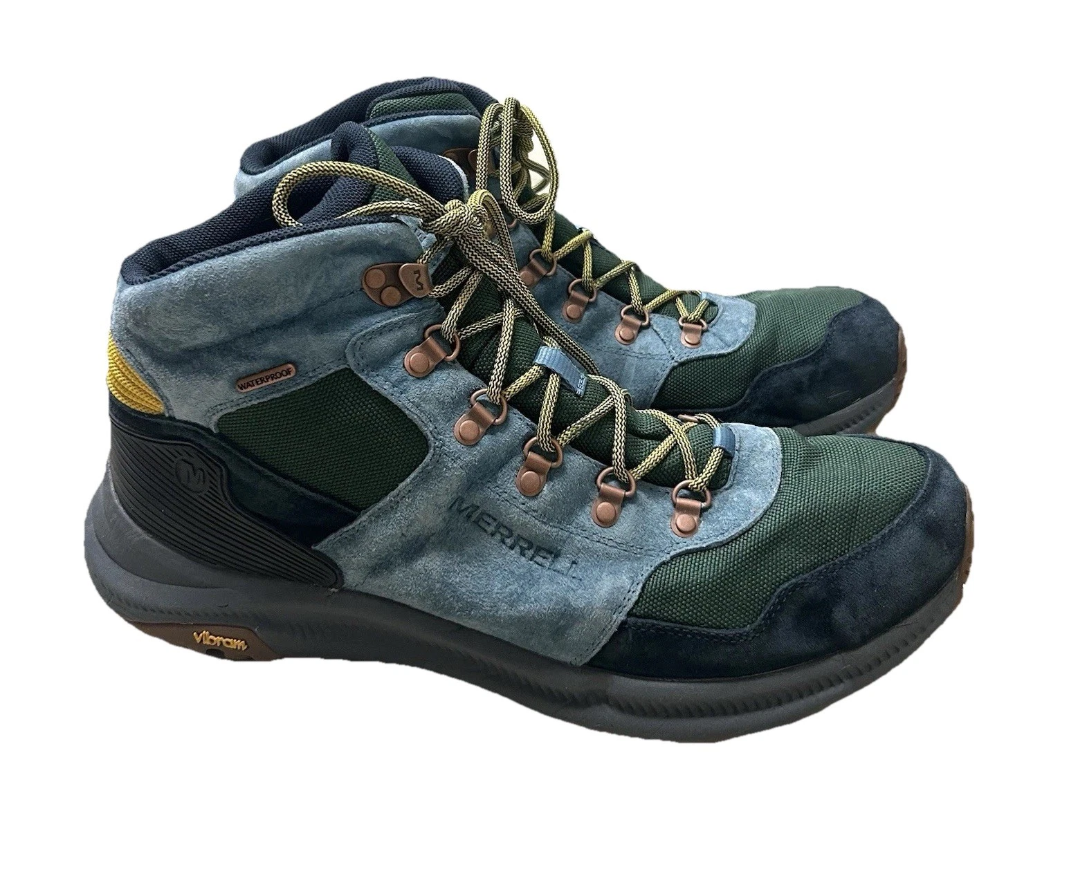 Merrell Boots Men Sz 15 Ontario Mid See America Hiking Shoes Blue Waterproof