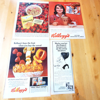 Vintage KELLOGG's, GENERAL MILLS CEREAL LIFE, LOOK Magazine Ads 1961, 63, 64, 67