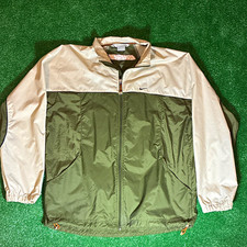 Vintage 1990  s Nike Men  s Full-Zip Windbreaker Jacket Green/Beige size Large