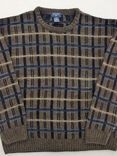 Vintage Dockers Sweater Men's L Brown Plaid Crew Neck Long Sleeve