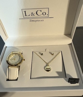 L & Co. Timepieces Women s Watch & Jewelry Gift Set   Gold Tone Watch, Necklace