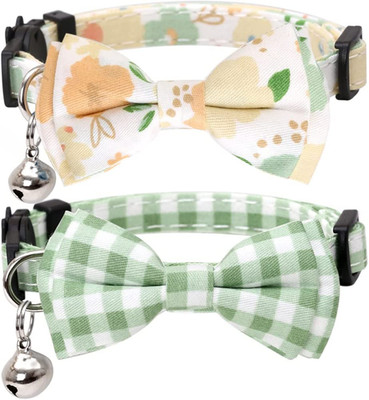 2 Pack/Set Cat Collar Breakaway with Cute Bow Tie and Bell Plaid Flower for Kitt