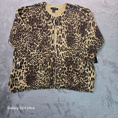 A. Giannetti Cardigan Sweater Womens 3X Multicolor Leopard Print Cotton Ribbed