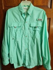 COLUMBIA PFG Omni Shade Men's AQUAMARINE LS Vented NYLON Shirt, Size Small, EUC