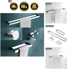 Bathroom Hardware Set 4 Pieces Polished Chrome Wall Mounted Stainless Steel A...