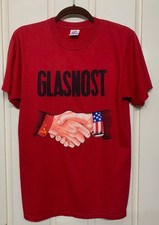 VTG GLASNOST Mens Red Handshake T Shirt M 38-40 Single Stitch Sleeves Jerzees