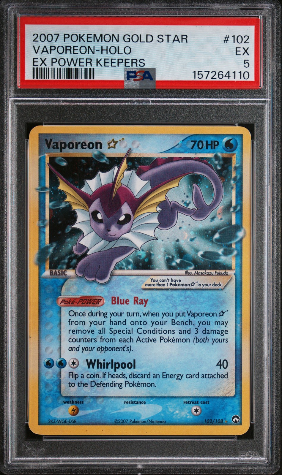 2007 POKEMON EX POWER KEEPERS GOLD STAR #102 VAPOREON-HOLO PSA 5