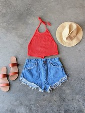 Urban Outfitters Out From Under Orange Ribbed Knit Tie Neck Halter Tank size XL