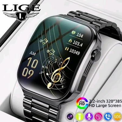 LIGE Neue Smartwatch für Herren 2,2 Zoll HD-Bildschirm Bluetooth-Anruf Neu