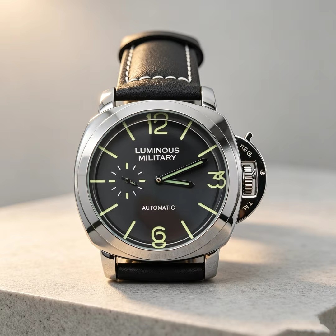 Reloj mecánico automático de 46 mm para hombre correa de cuero genuino esfera luminosa