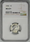 1943  1c  NGC  MS67+  LINCOLN CENT   *  High-End GEM  *  #6697276-001