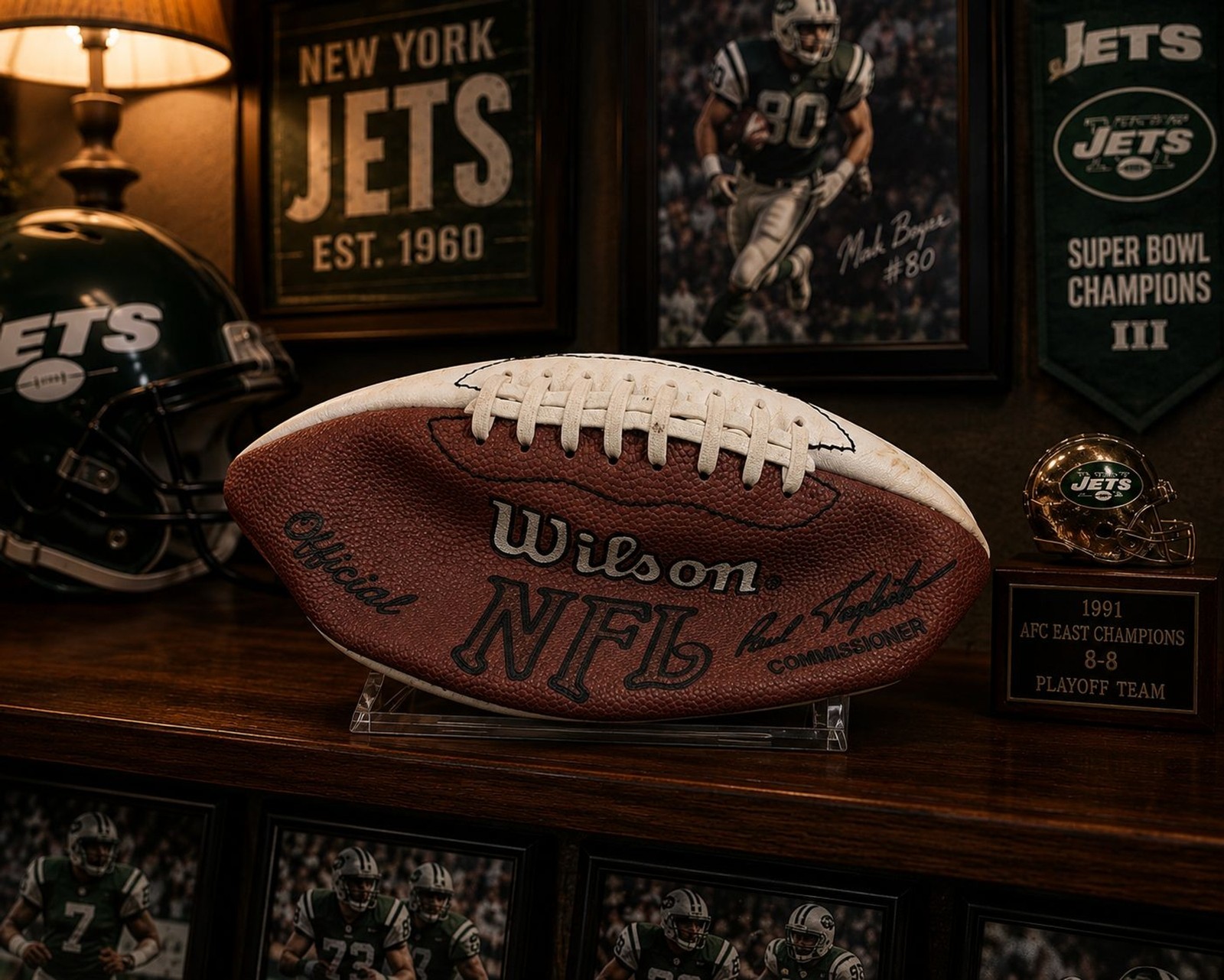 1991 New York Jets Team Signed Football Al Toon Mo Lewis Byrd 20+ Autographs