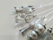 7 x Pearl & Crystal Vintage Bead Hat Pins  each unique 5" long  handmade in UK