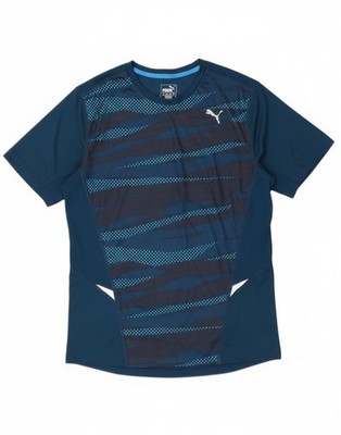 Puma Mens Graphic T-Shirt Top Medium Blue Geometric Polyester DB07