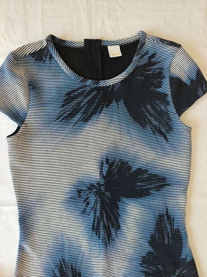 Hugo Boss women midi dress, Dafly butterfly pattern, Blue Navy Beige S-XS size - Imagen 2 de 4