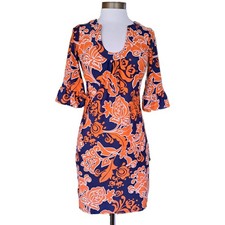 Jude Connally Nancy U-neck Shift Dress Size XS Orange Blue Floral Gators