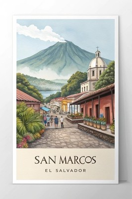 Lebendiges San Marcos El Salvador - Exotisches Reiseposter Kunstdruck A1-A4 Poster Kunst