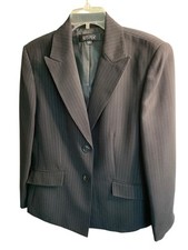 Kasper Womens Black Metallic Pinstripe Two-Button Blazer Size 16 RT10292 EUC
