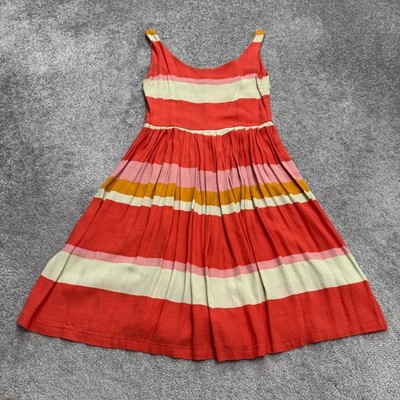 Mister Zimi Pleated A-Line Tank Dress Womens 12 Red Pink Orange Striped Casual | eBay Mister Zimi Pleated A-Line Tank Dress Womens 12 Red Pink Orange Striped Casual | eBay