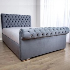 Sleigh Upholstered Bed Frame in Plush Velvet Fabric All Colors Double & King Siz