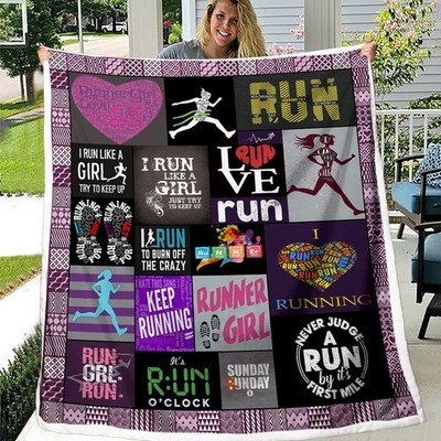 Runner Girl Throw Blanket Try to Keep Up Love Running Blanket Custom Cross Co...