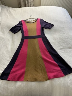 Boden Strickkleid lila rosa hellbraun Baumwollmischung Größe 14 Colourblock-Streifen