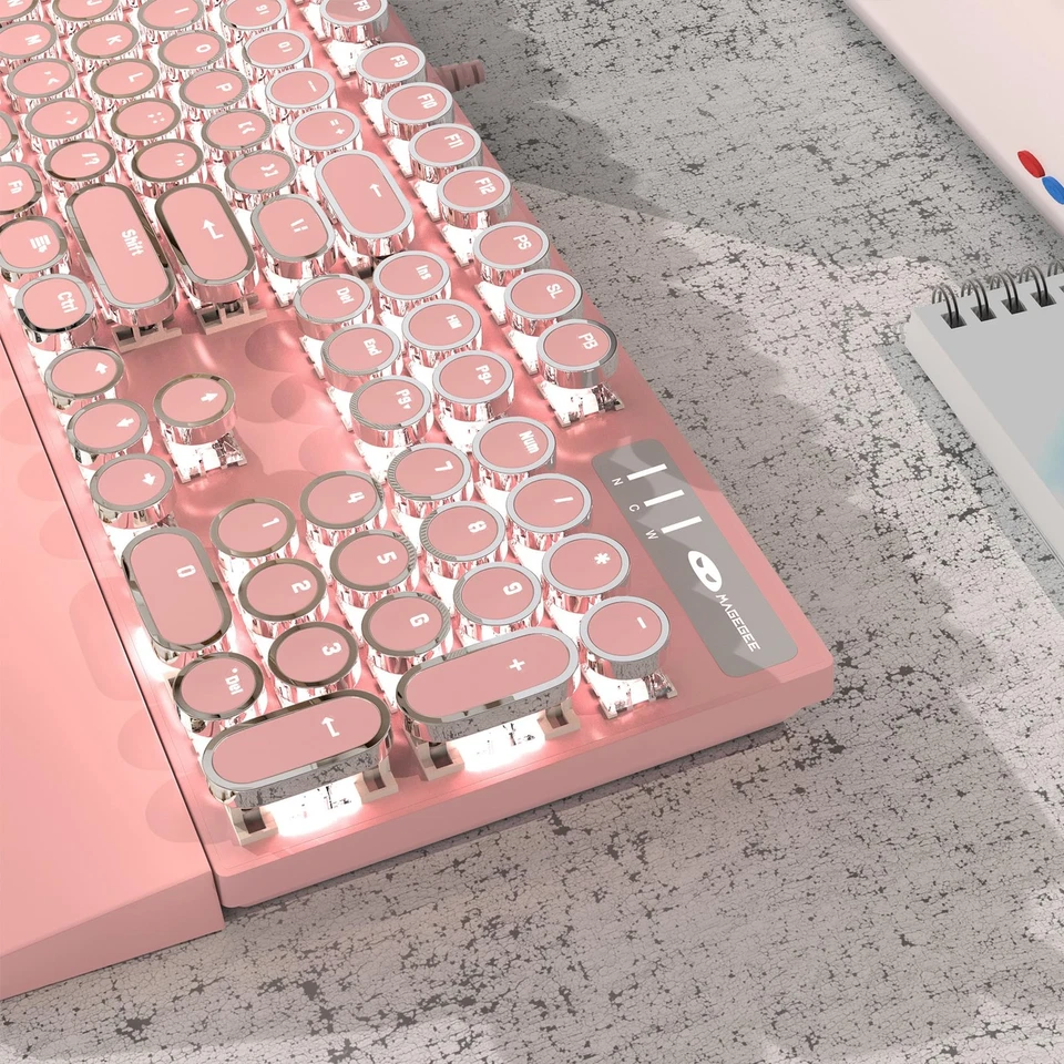 Typewriter Mechanical Gaming Keyboard, Retro Punk Pink Round Keycaps, 104 Key... - Image 3 of 4
