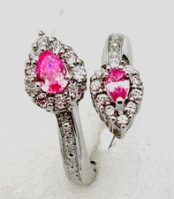 Sterling Silver 925 4.9 Gram Prong Set 2 Pink Pear 20 Clear CZ Ring Size 7