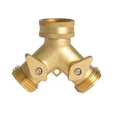  2 Way Garden Hose Splitter, Hose Connector, Heady Duty Solid Brass Shut Off 