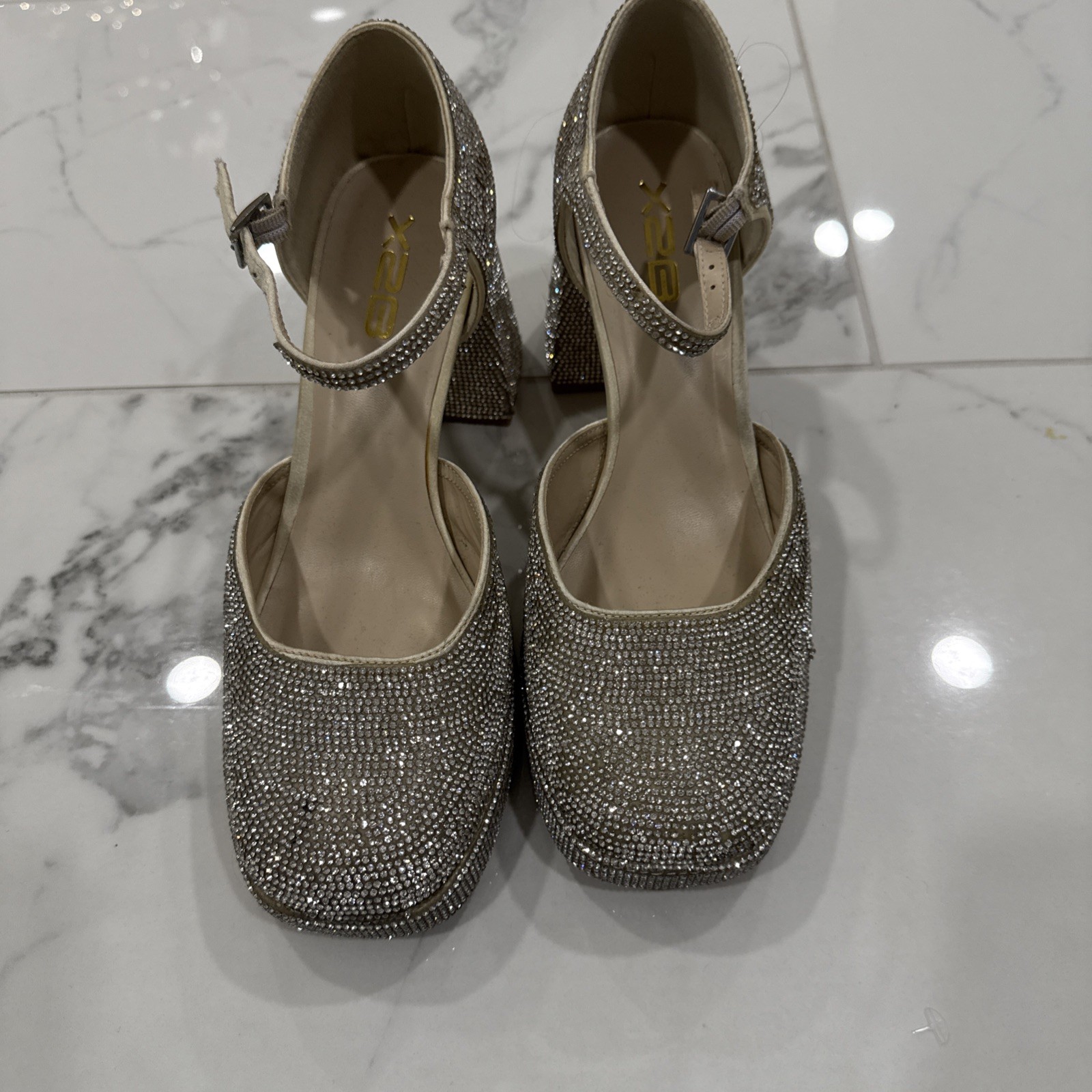 X2B Women Platform Rhinestone High Heels Ankle Strap Size 8.5