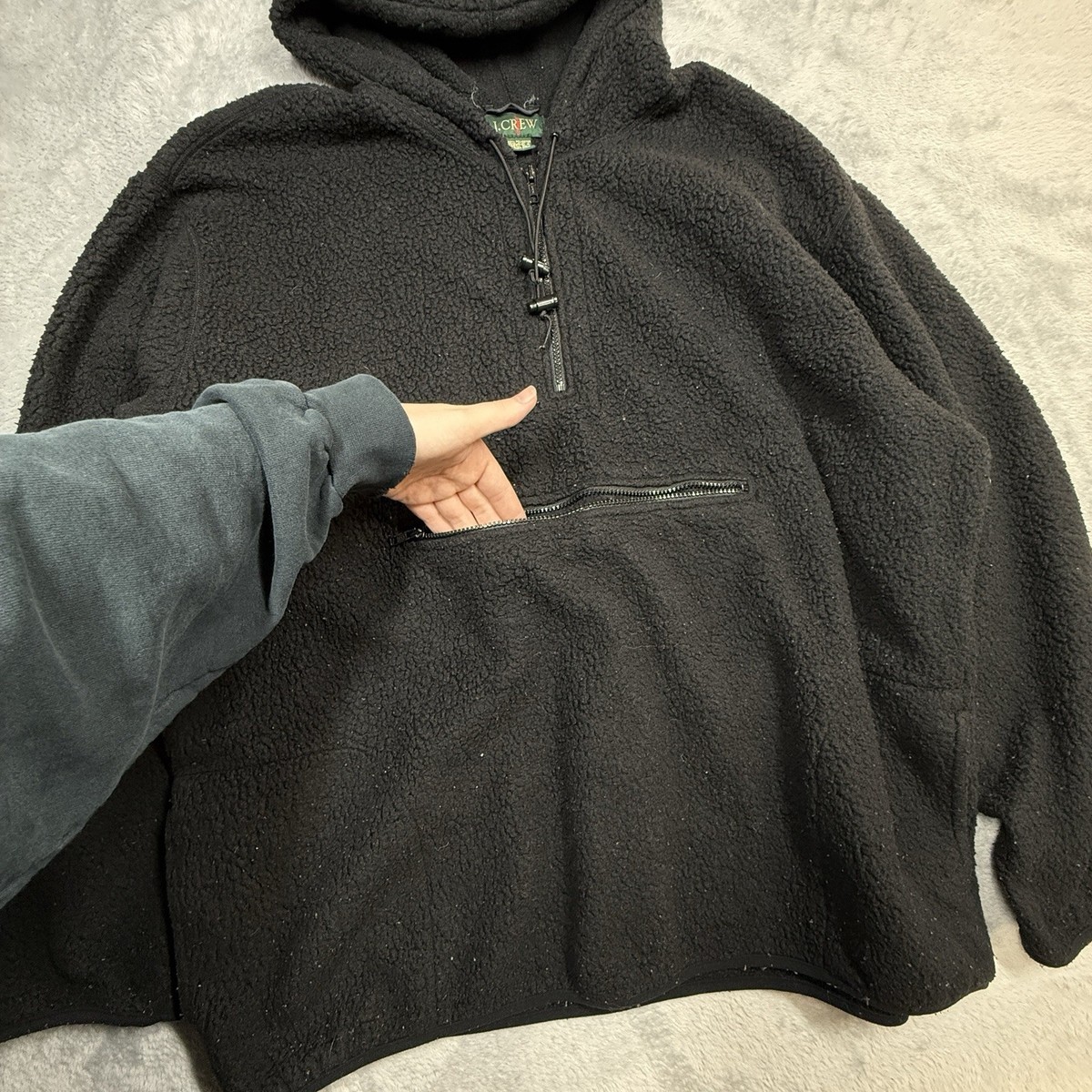 Vintage J Crew Oarsman Sherpa Anorak Mens XXL Black Pullover