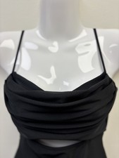 Elegant Black Women's Dress Black Satin Cocktail, Size 2