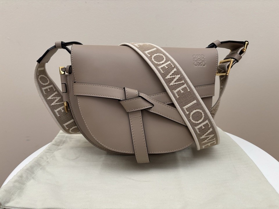 EUC Loewe GATE Dual Bag SMALL Soft Calfskin Jacquard & Adjustable Strap Sand