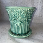 Vtg 50s McCoy Turquoise Daisy Flower Pot 5 1/2" tall relief art pottery PERFECT