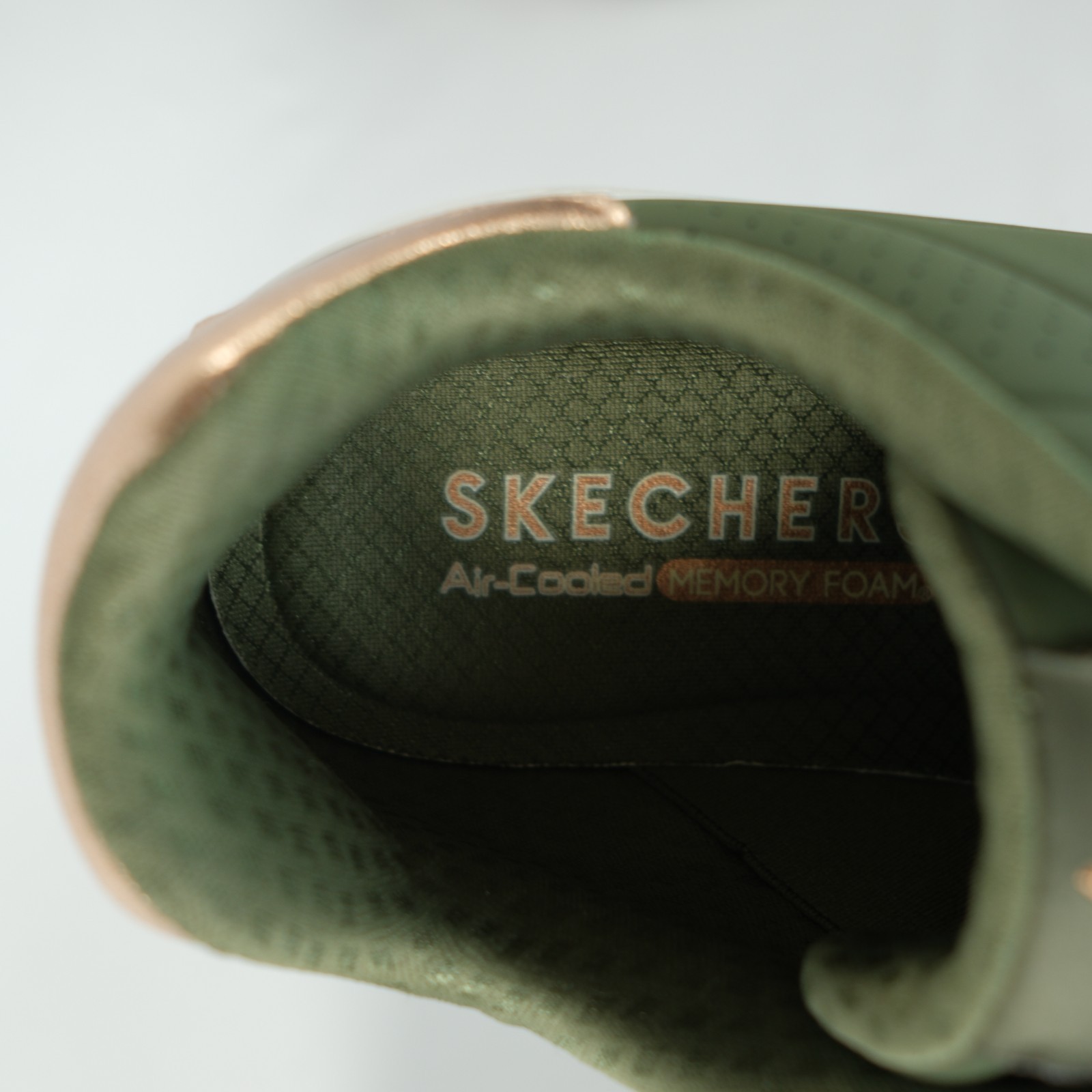 Skechers Uno Shimmer Away Olive Gold Metallic Lace Up Sneaker Size 9.5