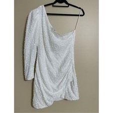 Fashion Nova one shoulder Sequin Mini Dress White size XL