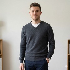 Club Room Luxury Cashmere Sweater Mens Small Charcoal Gray Soft Knit V-Neck