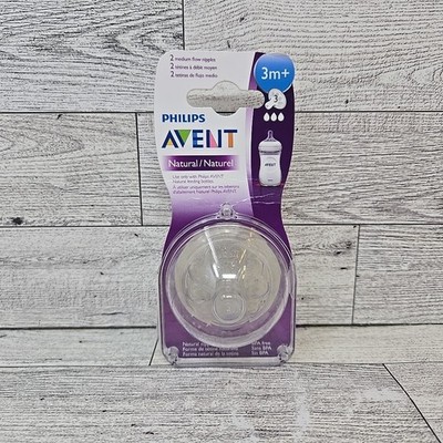 NEW Philips AVENT Natural Bottle Nipples Medium Flow  3m+ Pack of 2