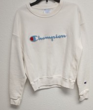 Champion Reverse Weave White Fleece Spellout Logo Vintage Casual Streetwear XS