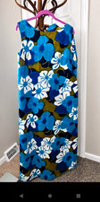 Vintage Hukilau Fashion Honolulu Hawaiian Maxi Dress Size 20 Floral Side Slits