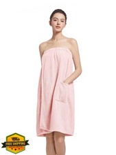 Women's Plush Bath Robe Wrap Towel Full Length with Pockets, Lightweight
