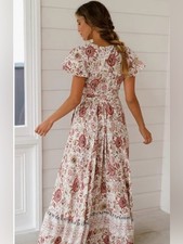 Pinup Fashion Cream Boho Floral Short Sleeve ...